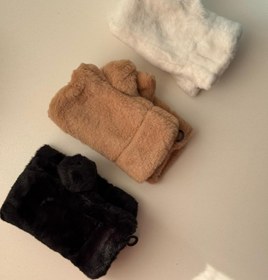 تصویر دستکش نیمه خز وارداتی دخترانه - نسکافه ای 