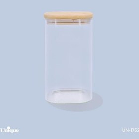 تصویر بانکه شیشه ای یونیک مدل UN-1762 با درب چوبی سایز ۱۷ سانت 