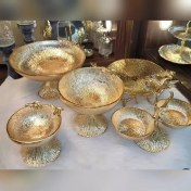 تصویر سرویس پذیرایی ۵ تیکه سولو جنس آلومینیوم رنگ طلایی 