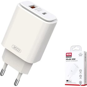 تصویر شارژر دیواری فست تایپ سی و یو اس بی 20 وات ایکس او XO L90A PD20W+QC18W Fast Charger 