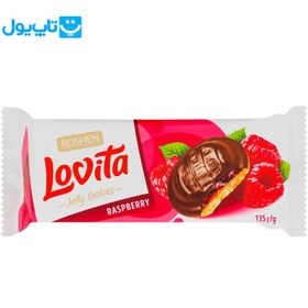 تصویر کوکی ژله ای لاویتا روشن با طعم تمشک و روکش شکلات 135 گرم Lovita Roshen jelly cookie with raspberry flavor and chocolate coating 135gr