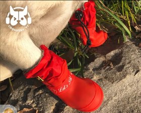 تصویر کفش لاتکسی سگ برند VJRQM سایز XL: Length 7.5cm ,Width 6cm مخصوص سگ های ۹ تا ۱۳ کیلوگرم Pet Dog Rain Boots Silicone - Waterproof Protective Warm Dog Shoes Rain Day Wear Essential Dog