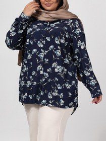 تصویر تونیک زنانه سایز بزرگ کرپ طرحدار آستین بلند 50103 برنس Bornos 