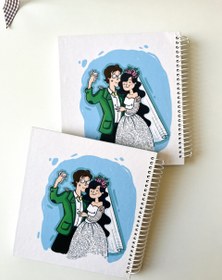 تصویر دفتر مربعی خط‌دار عروس و داماد 