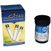 تصویر نوار تست قند خون گلوکوشور استار مدل اپکس بیو بسته ۵۰ عددی GlucoSure Star Blood Glucose Test Strips Apex Bio 50pcs