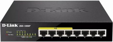 تصویر سوییچ 8 پورت گیگابیتی و غیر مدیریتی دی-لینک مدل DGS-1008P D-Link DGS-1008P 8-Port Gigabit PoE Unmanaged Swi