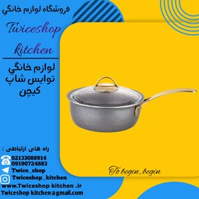 تصویر سرویس قابلمه گرانیتی دسته استیل 10 پارچه دسینی / سرویس قابلمه گرانیتی / سرویس قابلمه / سرویس قابلمه فورج - سه قابلمه در سایز های 32/28/24 دو تابه در سایز های 24/20 / پیرکس / Dessini