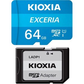 تصویر رم میکرو ۶۴گیگ کیوکسیا Kioxia EXCERIA U1 C10 100MB/s + خشاب Kioxia EXCERIA U1 C10 100MB/s