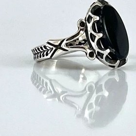 تصویر انگشتر نقره مردانه با سنگ عقیق سیاه (کد:A1052) 