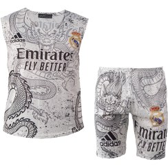 تصویر ست رکابی شلوارک مردانه سفید طرح اژدها 