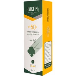 تصویر کرم ضد آفتاب رنگی +SPF50 بیکن پوست چرب شماره 1 حجم 50 میلی لیتر Biken Tinted Sunscreen Cream SPF50+ For Oily Skin 50ml