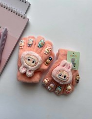 تصویر دستکش طرح لبوبو با کیفیت و نرم و برجسته - صورتی 