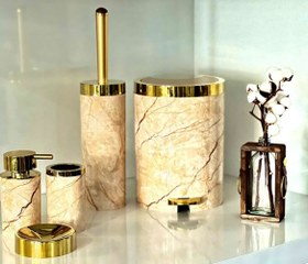 تصویر سرویس دستشویی شش پارچه مرمر طلایی بتیس ست بسیار لاکچری (ارسال رایگان) 