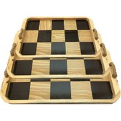 تصویر ست سینی چوبی سه تایی مدل شطرنجی Set of three checkered wooden trays