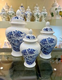 تصویر جینجر جار آبی قلمکار 3سایز 3 Sized Blue Ginger Jar