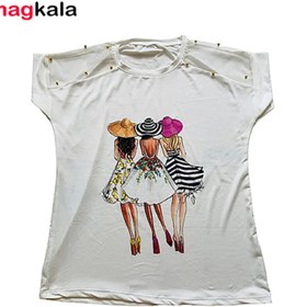 تصویر تیشرت دخترانه سرشانه تور مرواریدی کد MG022 Girl's t-shirt with pearl net shoulder code MG022