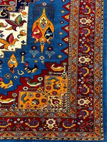 تصویر فرش دستباف 3.2متری چله و گل ابریشم قشقایی رنگ طبیعی کد 0700489 Handmade 3.2 rug,Root and motif silk,Qashqaei desin,Organic color,code 0700489