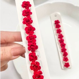 تصویر گیره مو گل رز قرمز مخملی قفل دار 