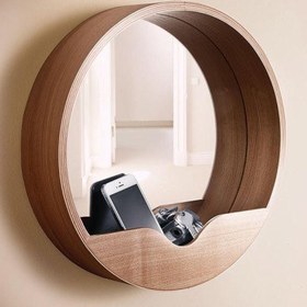 تصویر آینه دایره دیواری چوبی 