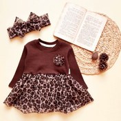 تصویر بادی پیراهن پلنگی نوزادی با هد تا ۳ سال - سایز 2 / کرم 