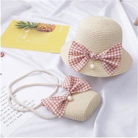 تصویر ست کلاه و کیف straw برای کودک و والدین کلاه ماهیگیر بچه گانه برند nariele Children's Cute Parent Child Beach Hat Straw Hat Bag Set Baby Sunshade Fisherman Hat Sun Hat