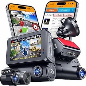 تصویر Rove R3 Dash Cam ، صفحه لمسی 3 IPS ، 3 کانال کانال بادامک جلو و عقب با کابین ، WiFi 5.0 گیگاهرتز ، GPS داخلی ، 2K-1440P+1080p+1080p ، مانیتور پارکینگ 24 ساعته ، ابررسانه ، پشتیبانی از حداکثر 512 گیگابایت حداکثر Rove R3 Dash Cam, 3 IPS Touch Screen, 3 Channel Dash Cam Front and Rear with Cabin, 5.0 GHz WiFi, Built-in GPS, 2K-1440P+1080P+1080P, 24-HR Parking Monitor, Supercapacitor, Supports up to 512GB Max