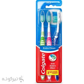 تصویر پک سه عددی مسواک اکسترا کلین کلگیت مدل متوسط ا Colgate Extra Clean Medium Toothbrush 3Pack Colgate Extra Clean Medium Toothbrush 3Pack