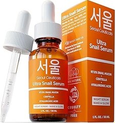 تصویر SeoulCeuticals Korean Skin Care 97.5% Snail Mucin Serum K Beauty Skincare Night Serum Hyaluronic Acid for Face - Centella Anti Wrinkle Serum 1oz 