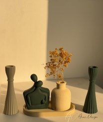 تصویر ست دکوری و تزیینی 5 تکه کنسول و پاتختی کرم-سبز 