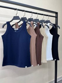 تصویر تاپ رکابی دخترانه جنس کشباف فری رنگ نسکافه ای 