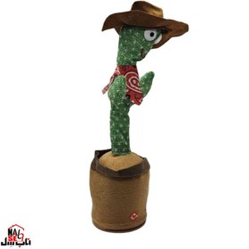 تصویر اسباب بازی ناب سل مدل کاکتوس سخنگو موزیکال رقصنده شارژی چراغدار طرح کلاه دار 