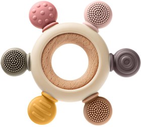 تصویر دندانگیر با حلقه چوبی و روکش سیلیکونی نوزادی طرح فرمان کشتی 