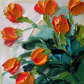 تصویر تابلو نقاشی مدرن آکریلیک- گلهای قرمز برجسته 