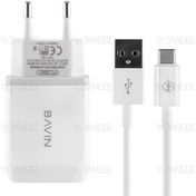 تصویر شارژر دیواری سریع و کابل تایپ سی باوین Bavin PC388Y Type-C Charger 