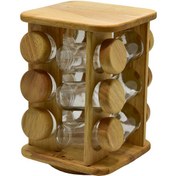 تصویر ادویه 12 تایی گردون ایستاده مربع چوبی یونیک مدل 6111 12 spice racks, stand up round, wooden, unique, model 6111