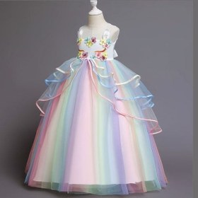 تصویر لباس تولد دخترانه با طرح یونیکورن و گل، دامن توری پرنسسی چندرنگ برند we happy Girls Unicorn Floral Birthday Party Wear Princess Tutu Dresses Multicolour