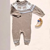 تصویر سرهمی نوزادی بافت وارداتی طرح تدی رنگ کرم تیره کد ۱۰۴۵۸ 