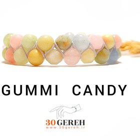 تصویر دستبند سنگی اصل سنگ معدنی آمازونیت و مورگانایت رنگ پاستیلی دخترانه GUMMI CANDY