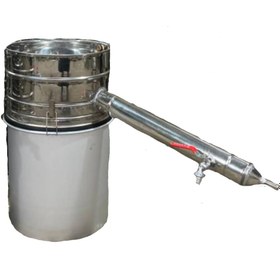 تصویر دستگاه تقطیر(عرقگیر/گلابگیر) 10 لیتری لوله بلند با کندانسور(خنک کننده) آبی استیل 