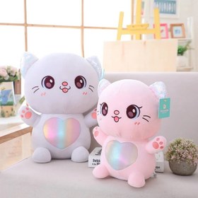 تصویر عروسک مدل گربه مدل قلبی ارتفاع 26 سانتی متر - خاکستری 