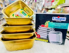 تصویر ست لگن و آبکش 5 پارچه طلایی، جنس استیل 