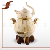 تصویر کتری و قوری کروپ ست مدل 701M رنگی ماربل با پایه وارمر 