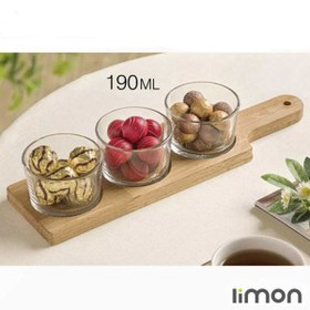 تصویر اردوخوری لیمون مدل گرد پایه چوبی کد RM37 مجموعه 3 عددی 