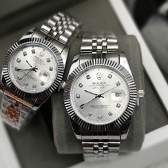 تصویر ست ساعت مچی رولکس دیت جاست بند استیل نقره ای 