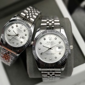 تصویر ست ساعت مچی رولکس دیت جاست بند استیل نقره ای 