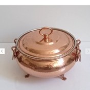 تصویر سوپ خوری سایز بزرگ چکش کاری شده دربدار سه پایه مسی زنجان با کیفیت عالی و نانو شده جدید 