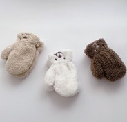 تصویر دستکش تدی داخل پشمی تک انگشت بچگانه - کرم 