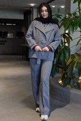 تصویر ست ۳ تیکه کت و شلوار زنانه پارچه دیپلمات طوسی کد 7110 