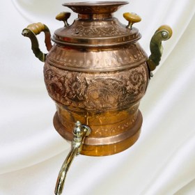 تصویر سماور رو گازی مسی قلم کاری طرح آهو 3 لیتری copper samovar