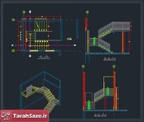 تصویر اتوکد جزییات پله سه طرفه 